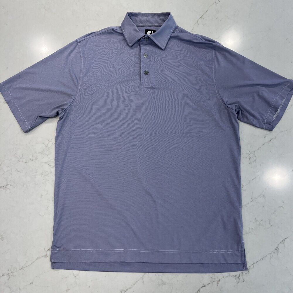 FootJoy FJ Mens M Short Sleeve‎ Purple Thin Stripe Polo Golf Performance Shirt